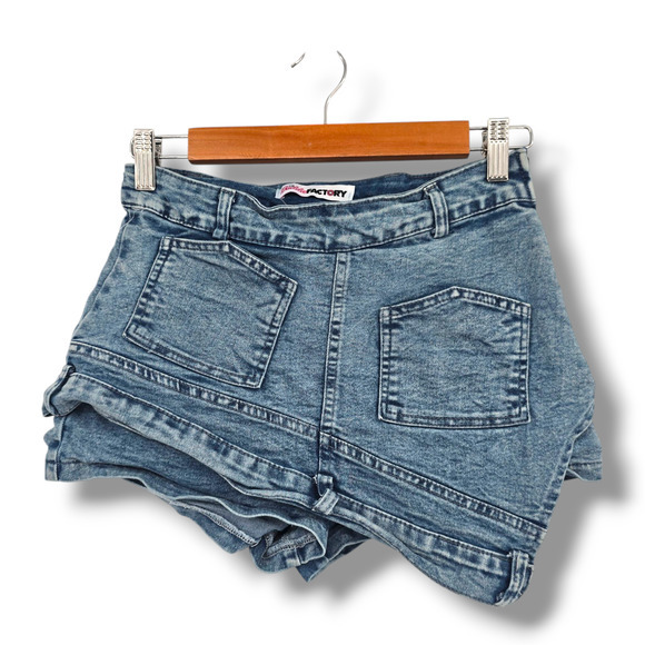 Baddie Factory Women's Stretch Acid Wash Asymmetrical Denim Skort Size Small - Picture 1 of 9